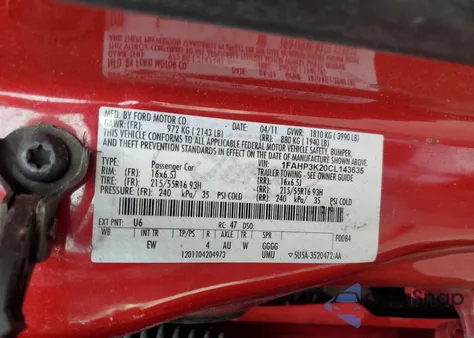 2012 Ford Focus Se из США, поврежденный, VIN 1FAHP3K20CL143635